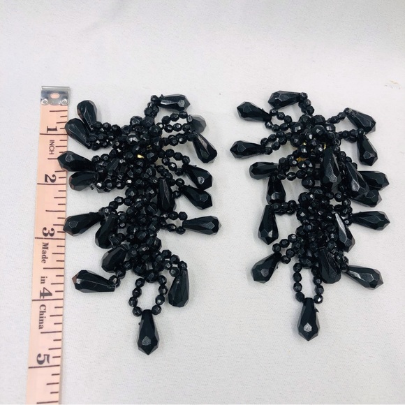 Black Beaded Clip On Dangle Earrings - Picture 10 of 16